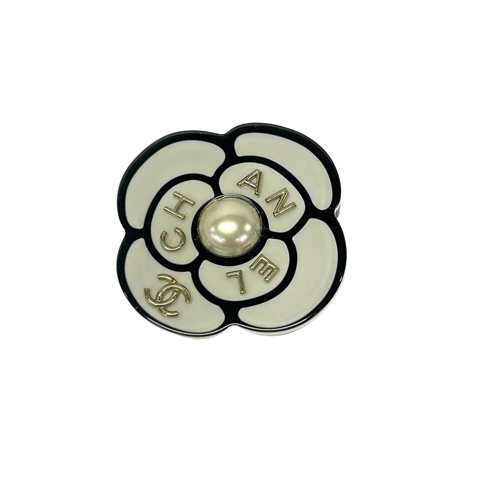Chanel Brooch White Black Silver Plastic Faux Pearl Hardware